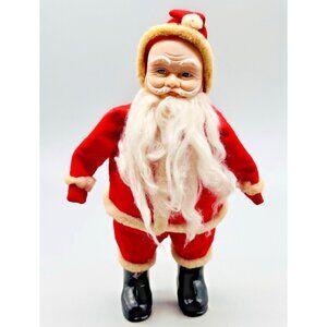 Vintage Rubber Faced Santa Claus Plush Stuffed Toy Doll 11 inch Christmas